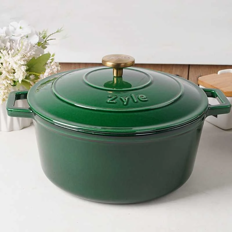 Apvalus emaliuotas ketaus puodas Zyle ZY020GRKI, žalias, Ø 27 cm, 6 l
