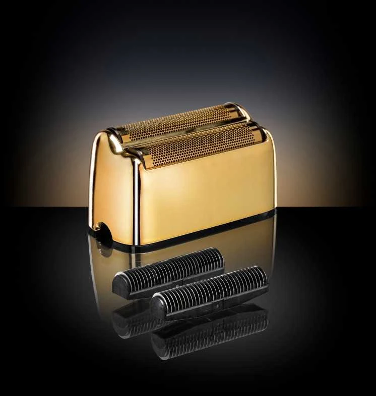 Tinklelio ir peiliukų rinkinys plaukų skutimo mašinėlei Babyliss Pro Replacement Foil Head 2 Cutters Gold FXRF2GE, skirtas plaukų skutimo mašinėlei FXFS2GE