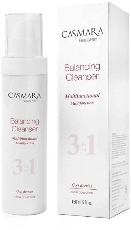 Prausiklis veido odai Casmara Balancing Valiklis Multifunctional 3 in 1, skirtas visų tipų odai, su Gojos uogų ekstraktu, 150 ml