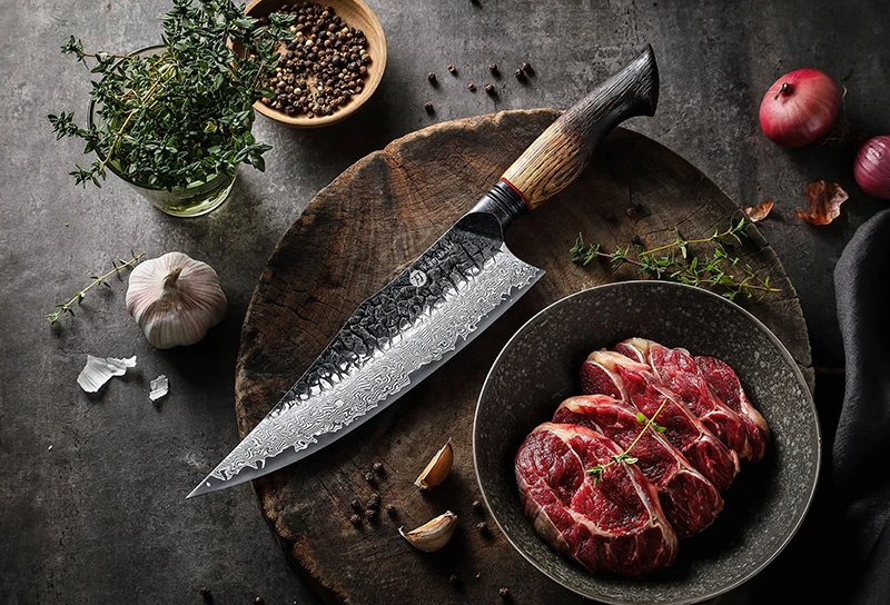 Damasko plieno peilis Kamazaki Juodas Damascus Chef Peilis, KZ50KN, 22 cm