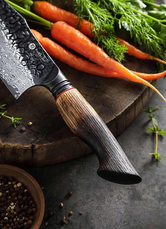 Damasko plieno peilis Kamazaki Juodas Damascus Chef Peilis, KZ50KN, 22 cm