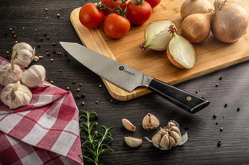 Damasko plieno peilis Kamazaki, šefo peilis, 20 cm, KZI005KN