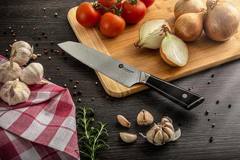Damasko plieno peilis Kamazaki, Santoku peilis, 18 cm, KZI006KN