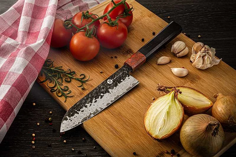 Damasko plieno peilis KAMAZAKI, Santoku peilis, 18 cm, KZI219KN