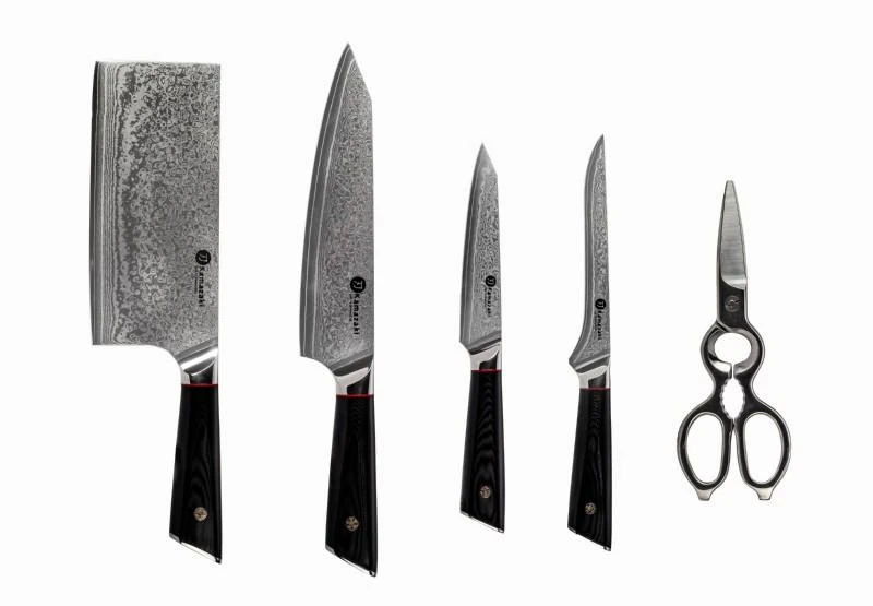 Damasko plieno peilių rinkinys su stovu KAMAZAKI, 4 vnt. KZI004SET