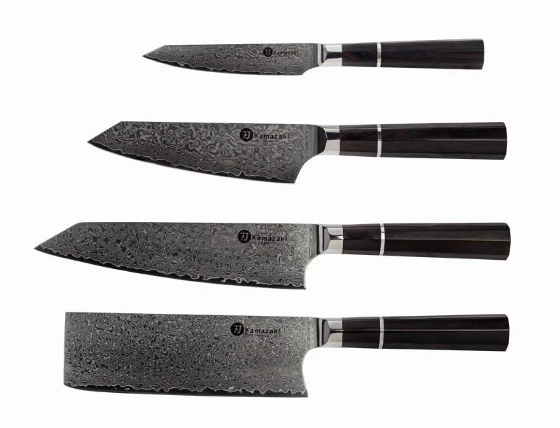 Damasko plieno peilių rinkinys kepsniams KAMAZAKI, 4 vnt. KZI002SET