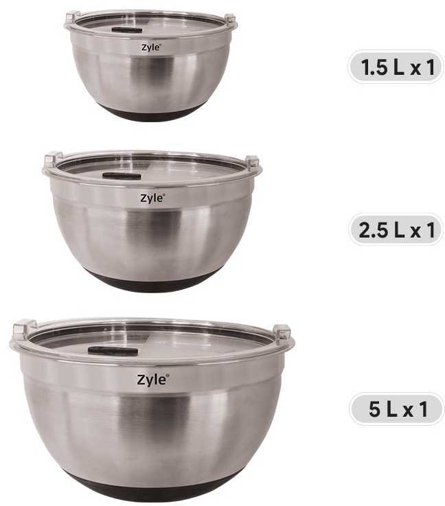 Dubenėlių rinkinys Zyle ZY193MMB, nerūdijančio plieno, su dangteliais, 3 vnt.