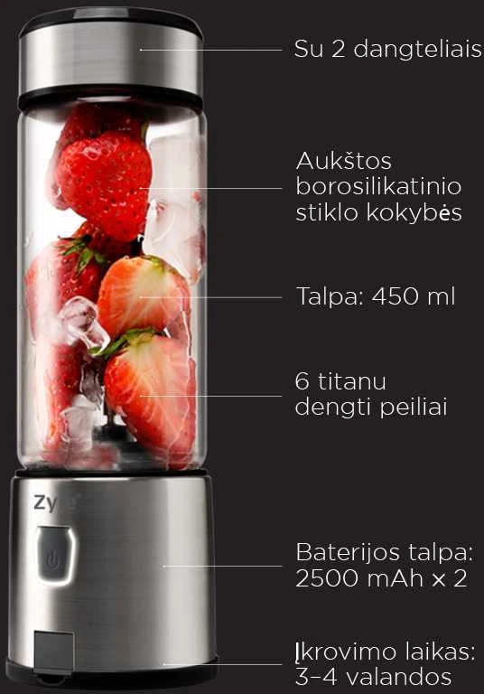 Įkraunama nešiojama kokteilinė su titanu dengtais ašmenimis Zyle, ZY03RBS, sidarbinės spalvos