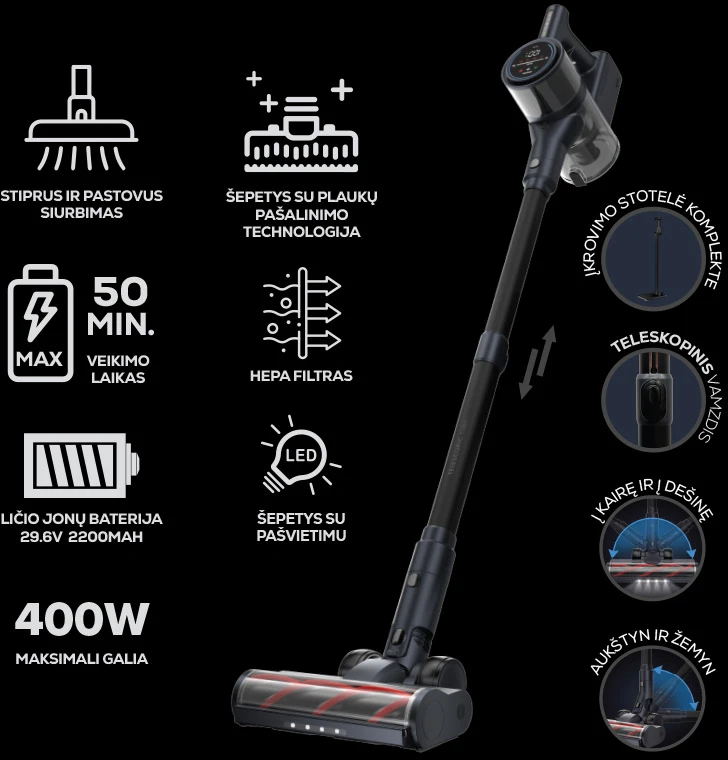 Įkraunamas dulkių siurblys Zyle Enzo Pro ZY011VCMAX, 400 W