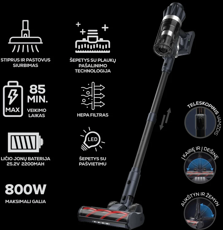 Įkraunamas dulkių siurblys Zyle Evo Pro ZYR7VC, 800 W