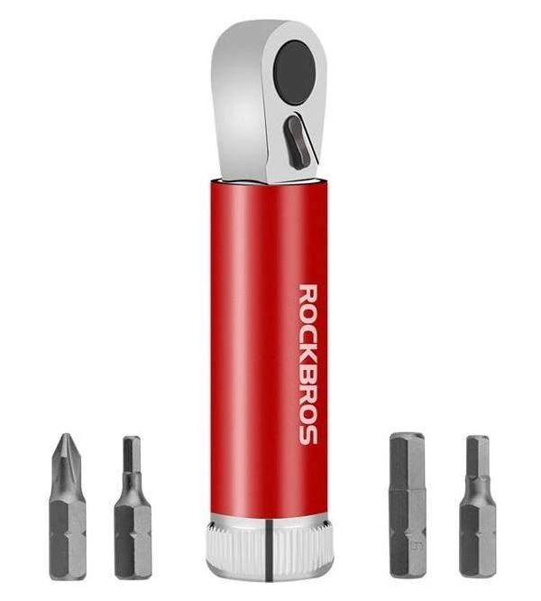 Įrankių rinkinys su terkšle RockBros RKJL1002RD, raudonas, magnetinis, 4 galvutės