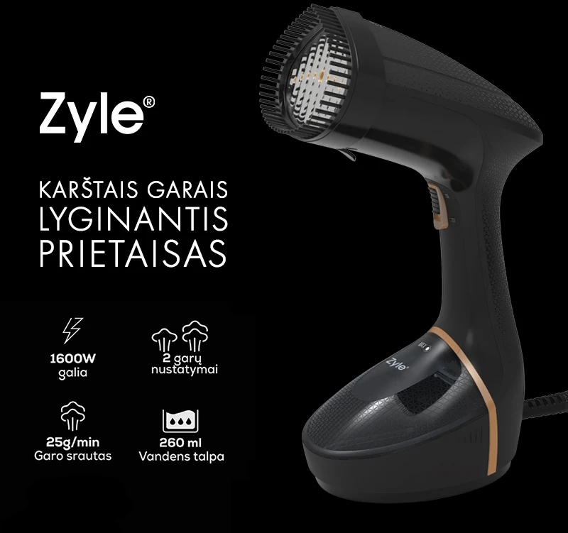 Karštais garais lyginantis prietaisas Zyle Handheld Garment Steamer ZY539GS, 1600 W