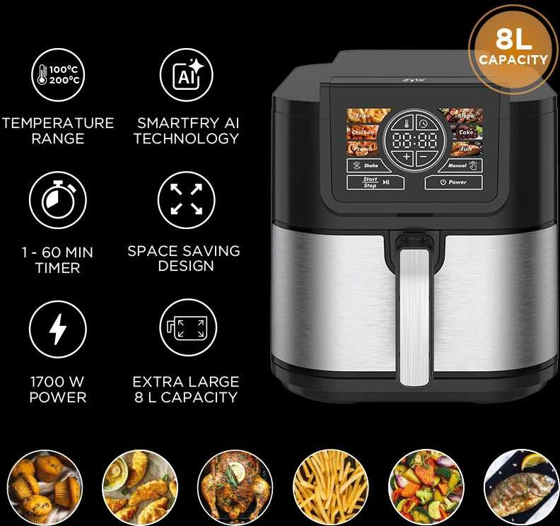 Karšto oro gruzdintuvė Zyle su Smart Fry AI technologija ZY007AF, 1700 W, 8 l