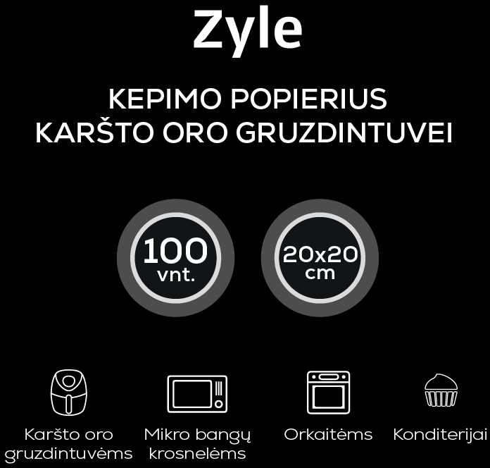 Kepimo popierius karšto oro gruzdintuvei Zyle, ZY2189AFP, 20 x 20 cm, 100 vnt