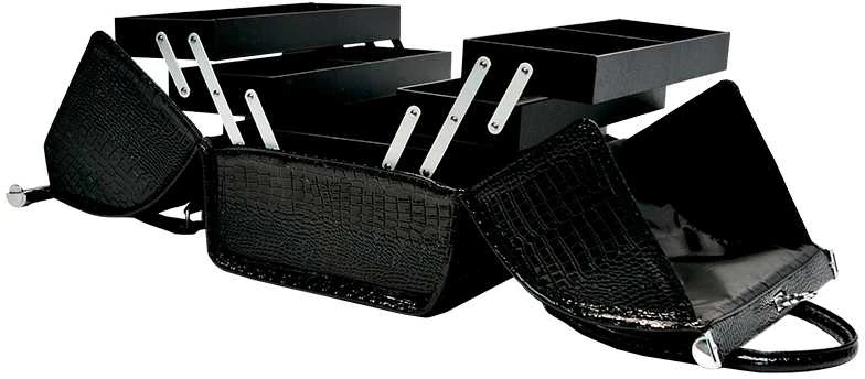 Lagaminas makiažo priemonėms Osom Professional Leather Soft Sided Cosmetic Case OSOMKSC080BL, kosmetologams, juodos spalvos