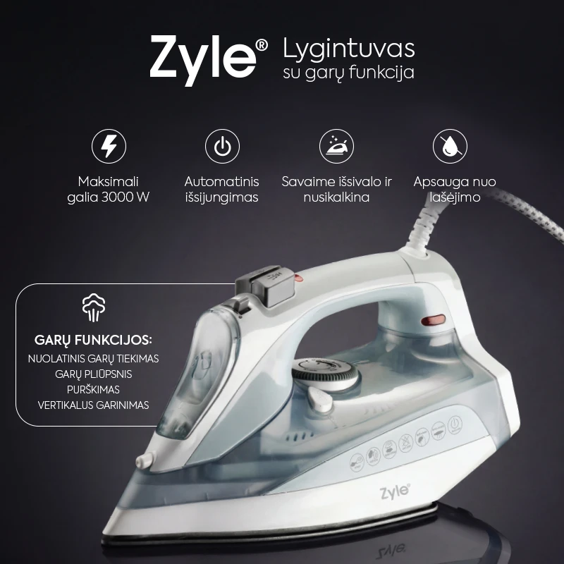 Lygintuvas Zyle Garų lygintuvas ZY302IR, 3000 W