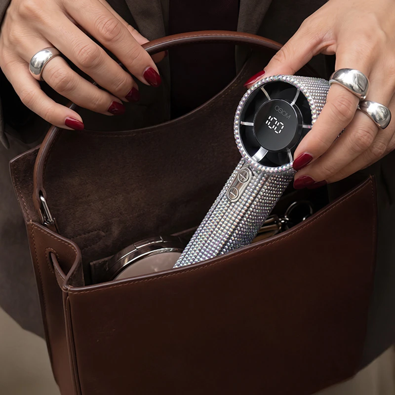 Mini nešiojamas ventiliatorius OSOM Mini Portable Fan OSOM03195, įkraunamas, su sidabriniais blizgučiais