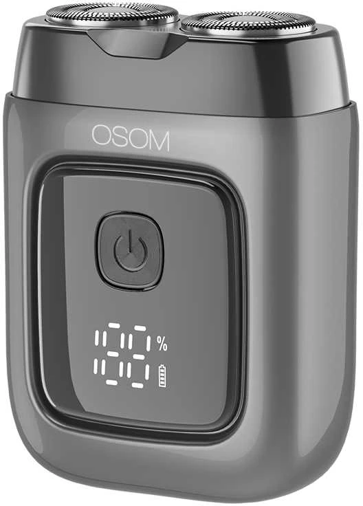 Mini plaukų skutimo mašinėlė-barzdaskutė OSOM LED Metal Body Dual Blade Rotary Shaver OSOM02973, pilkos spalvos