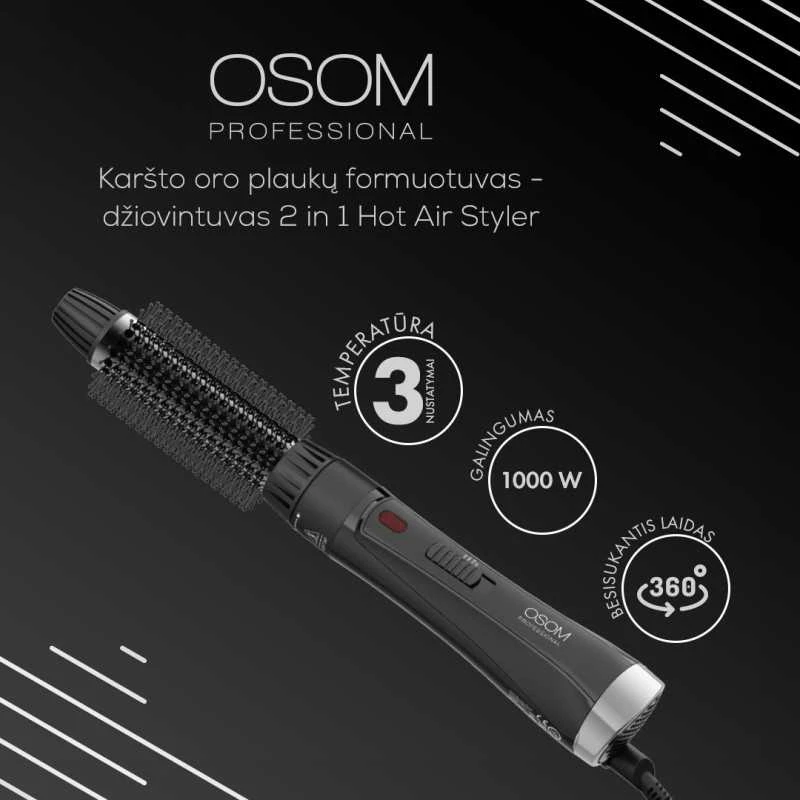 Osom Professional 2 in 1 Hot Air Styler Karšto oro plaukų formuotuvas - džiovintuvas, 1000 W