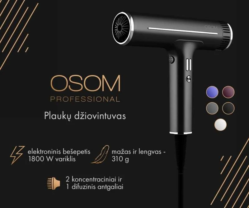 Osom Professional Plaukų džiovintuvas plaukų džiovintuvas, ilgaamžis BLDC variklis su jonais, 1800 W