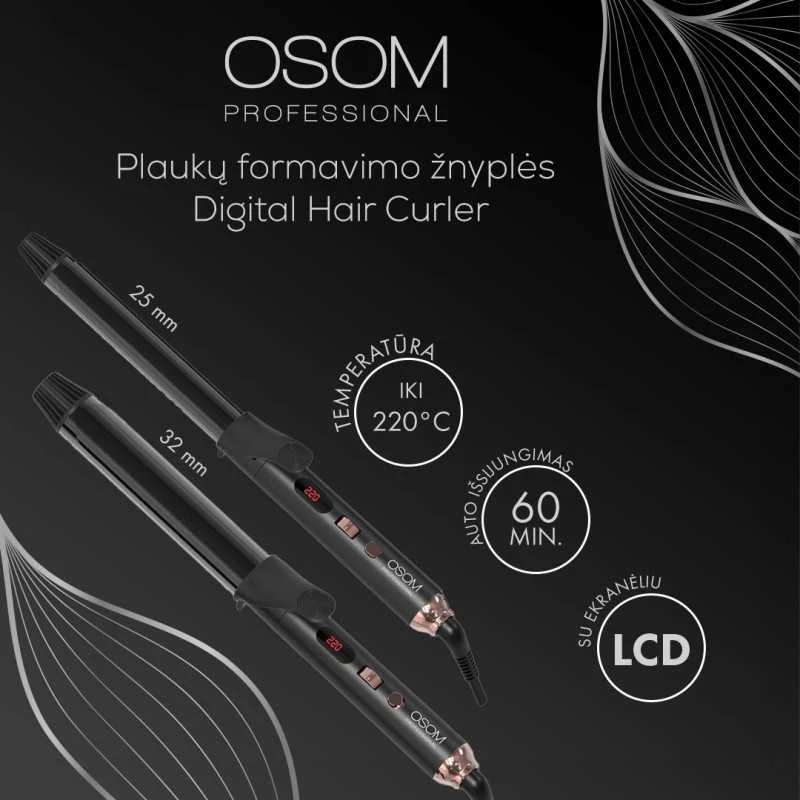 Osom Professional Digital Hair Suktukas plaukų formavimo žnyplės, 32 mm, 120 – 220°C