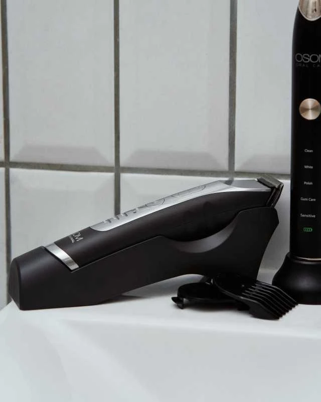 OSOM Professional Hair Trimmer Profesionali plaukų kantavimo mašinėlė - trimeris, LiFePo4 baterija, 100-240 V, 50/60 Hz, pilkos spalvos
