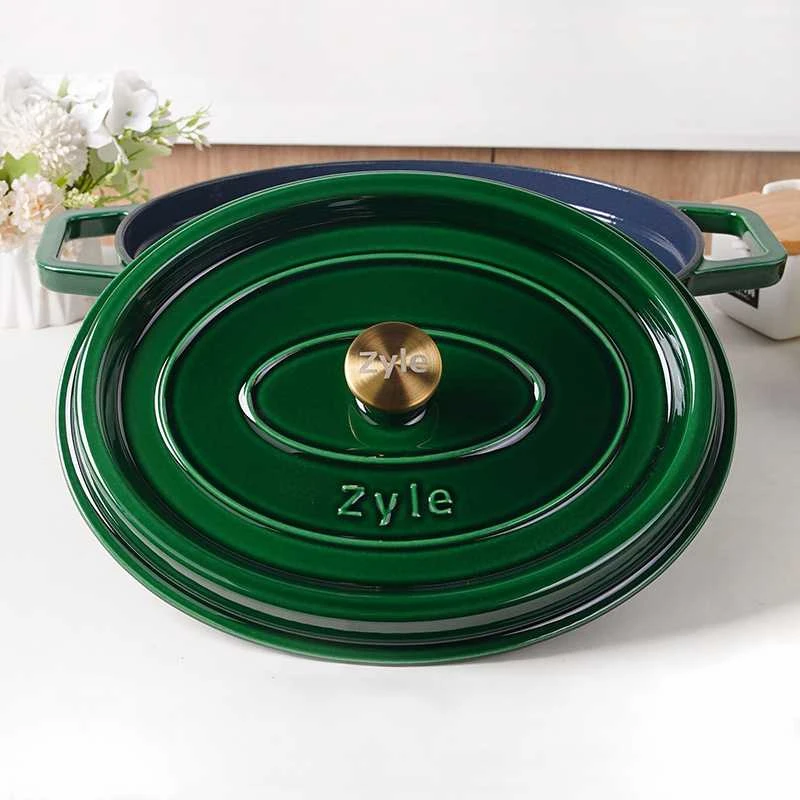Ovalus emaliuotas ketaus puodas Zyle ZY040GRKI, žalias, 7,8 l