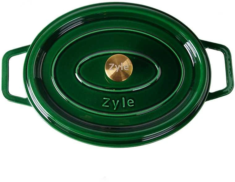 Ovalus emaliuotas ketaus puodas Zyle ZY040GRKI, žalias, 7,8 l