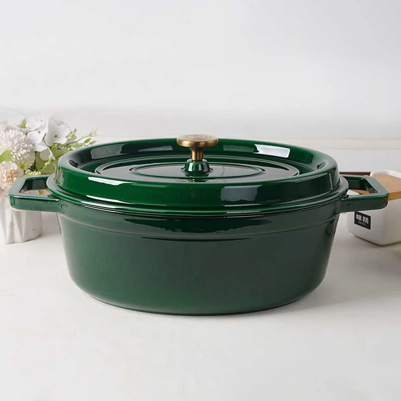 Ovalus emaliuotas ketaus puodas Zyle ZY040GRKI, žalias, 7,8 l
