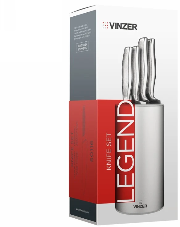 Peilių rinkinys Vinzer Legend VNZ50116, su stovu, 4 peiliai