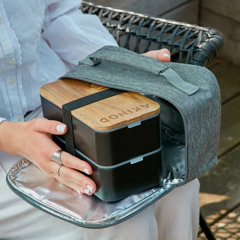 Pietų dėžutė su termo maišeliu Akinod Bento+Lunch bag 11:58 Noir/Gris, AKI000045
