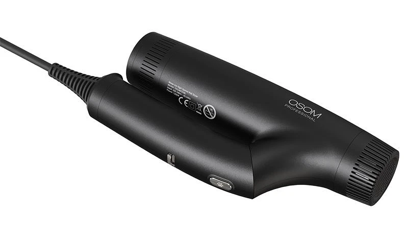 Plaukų džiovintuvas Osom Professional Black OSOMPD5BL, su jonų technologija, sulankstomas, juodos spalvos