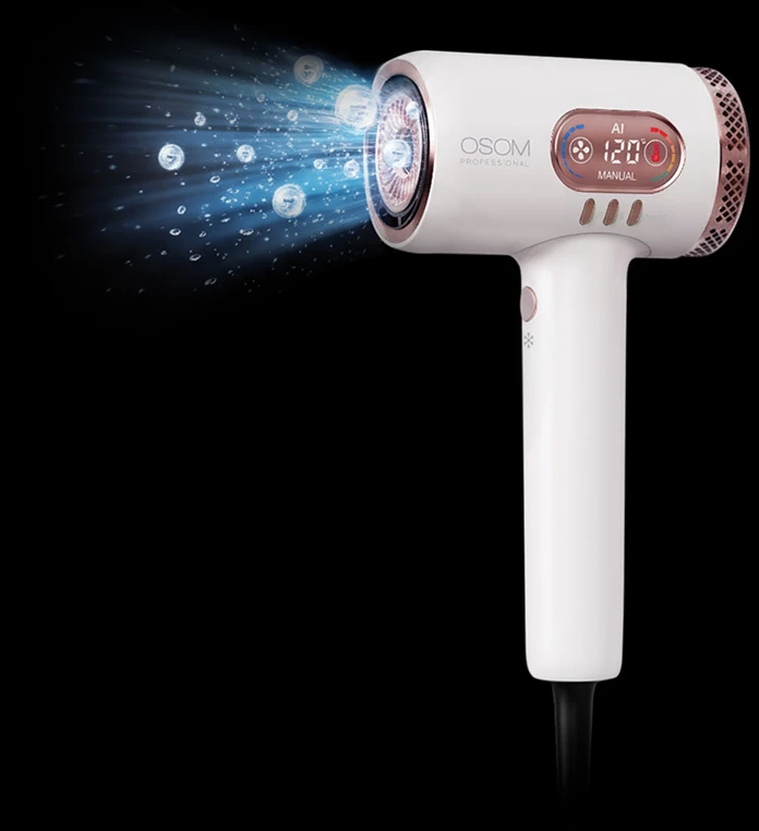 Plaukų džiovintuvas OSOM Professional SmartFlow AI High Speed Plasma Plaukų džiovintuvas OSOMPSMFLWH, 2000 W, baltos spalvos