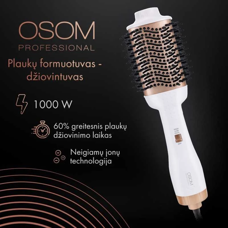Plaukų formuotuvas-džiovintuvas OSOM Professional Hot Air OSOMP01HDWH, baltos spalvos, 1000 W