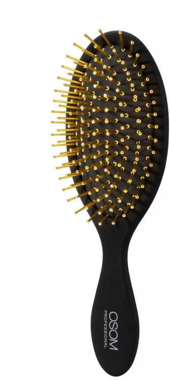 Wella Prabangus šepetys plaukams OSOM Professional Hair With Gold Plated Pins OSOMP2260, su nerūdijančio plieno auksu padengtais šereliais, juodos spalvos