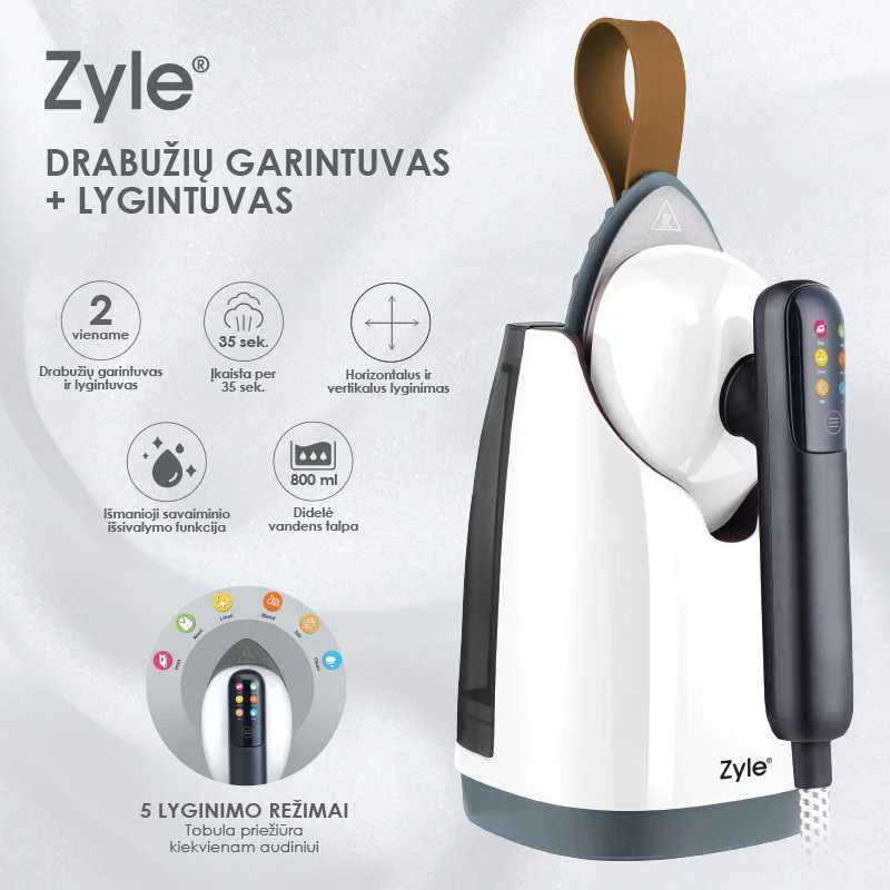 Prietaisas lyginantis karštais garais Zyle Garment Steamer plus Lygintuvas 2 in 1, ZY904GSW, baltas