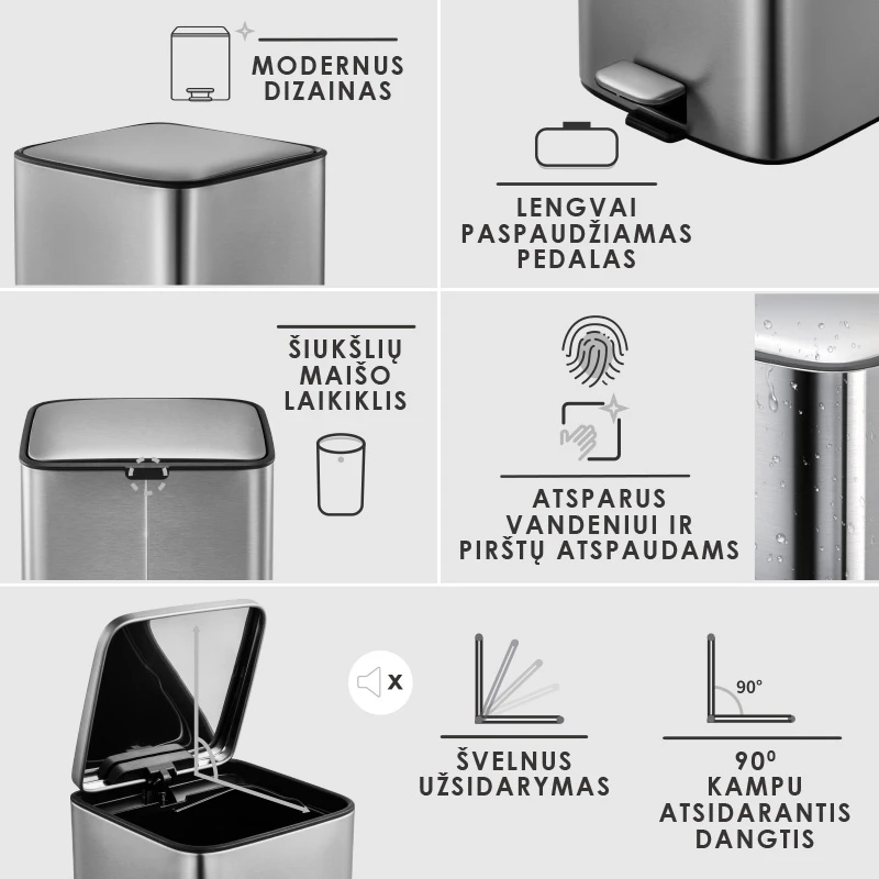 Šiukšliadėžė Zyle ZY8537PTB, 28 l