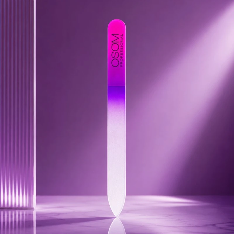 Stiklinė nagų dildė OSOM Professional NF04C03C06, smailiu galu, dvipusė su plastikiniu įdėklu, 13,5 cm