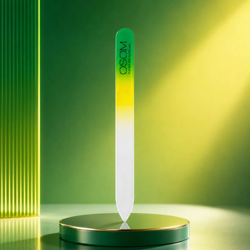 Stiklinė nagų dildė OSOM Professional NF04C04C02, smailiu galu, dvipusė su plastikiniu įdėklu, 13,5 cm