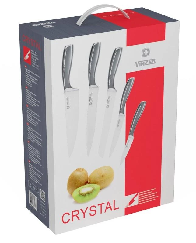Peilių rinkinys Vinzer Crystal VNZ89113/VNZ50113, 6 vnt. su permatomu stovu