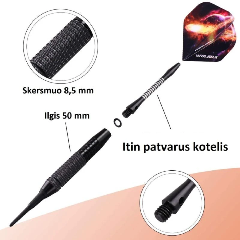 Smiginio strėlyčių rinkinys WIN.MAX Dart Set Combo, WMG70020, 12 vnt. strėlyčių