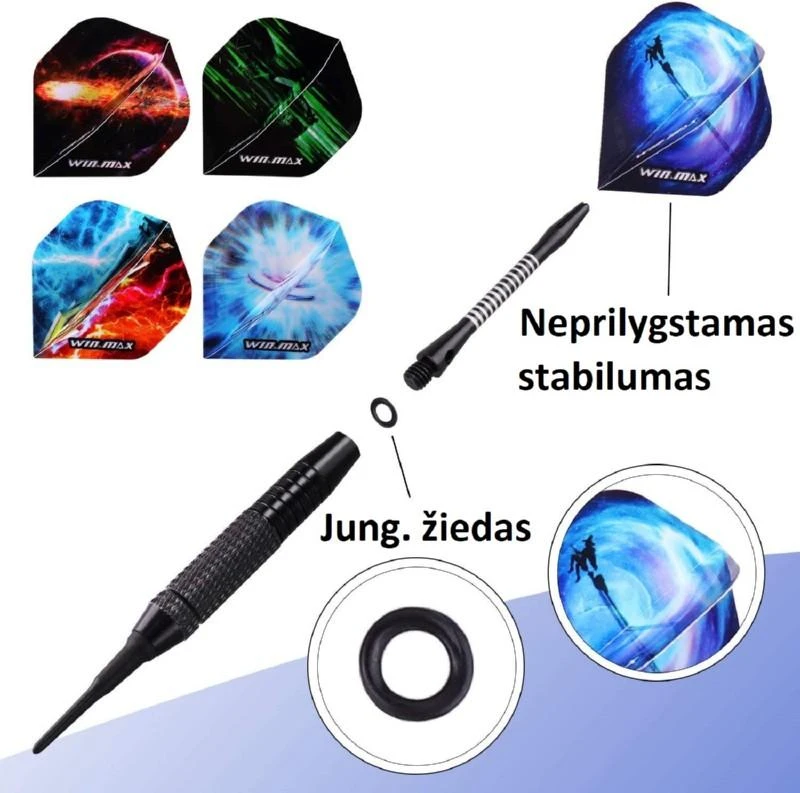 Smiginio strėlyčių rinkinys WIN.MAX Dart Set Combo, WMG70020, 12 vnt. strėlyčių
