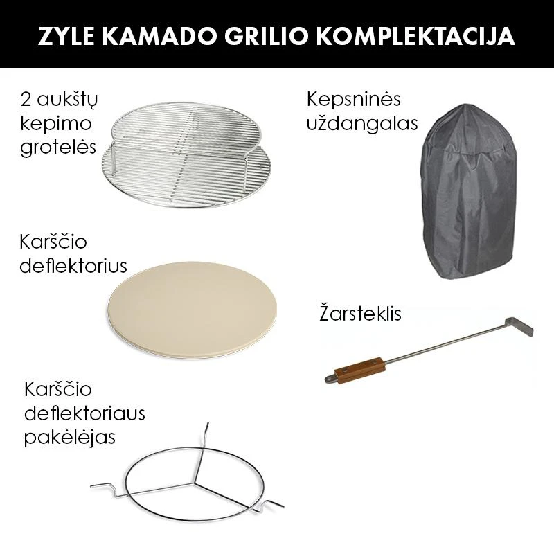 Kamado grilis su priedais Zyle 39,8 cm, Starter, ZY16KSGRSET, žalias