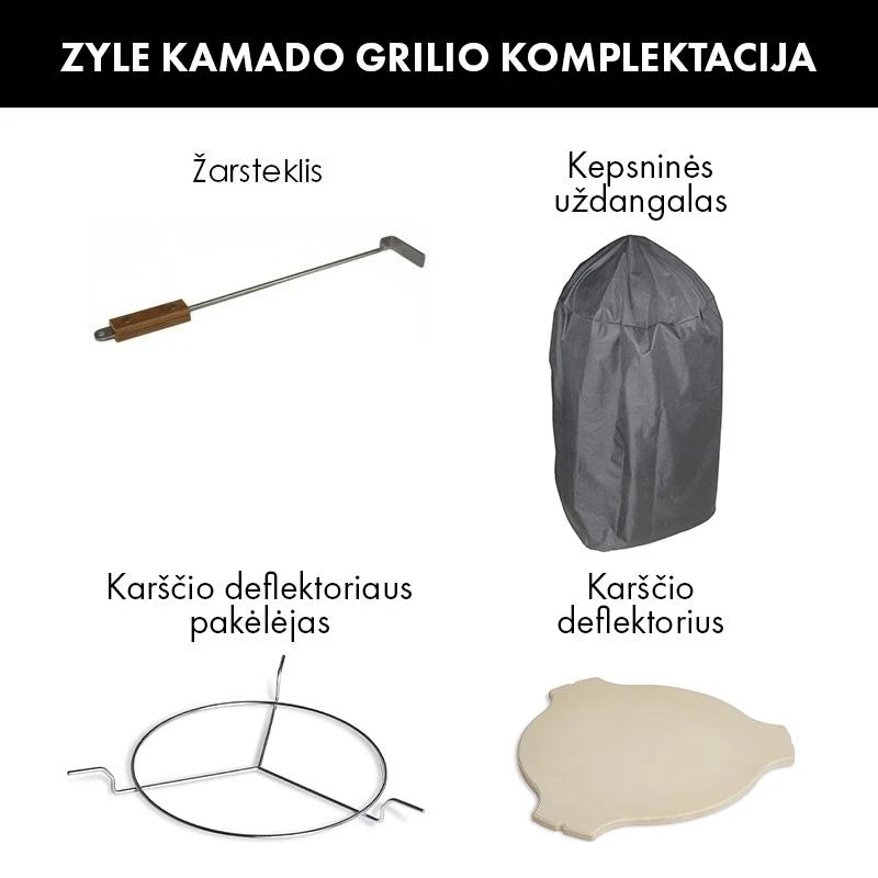 Kamado grilis su priedais Zyle 39,8 cm, Starter, ZY16KSGRSET, žalias