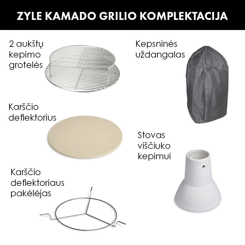 Kamado grilis su priedais Zyle 62 cm, X Large Diamond ZY24KSRDDISET, raudonas