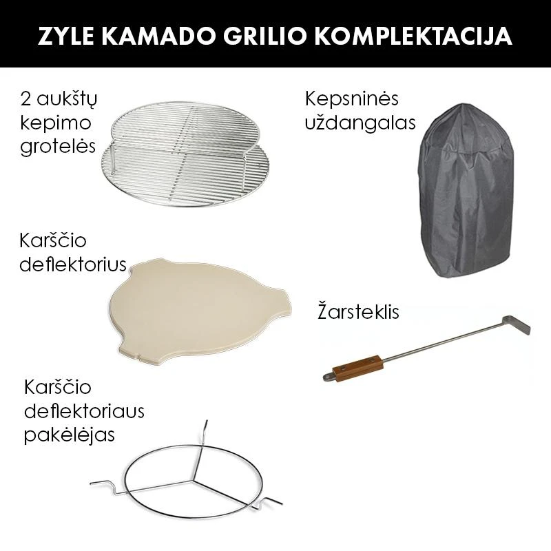 Kamado grilis su priedais Zyle Kamado 69 cm, The King ZY27RDSET, raudonas