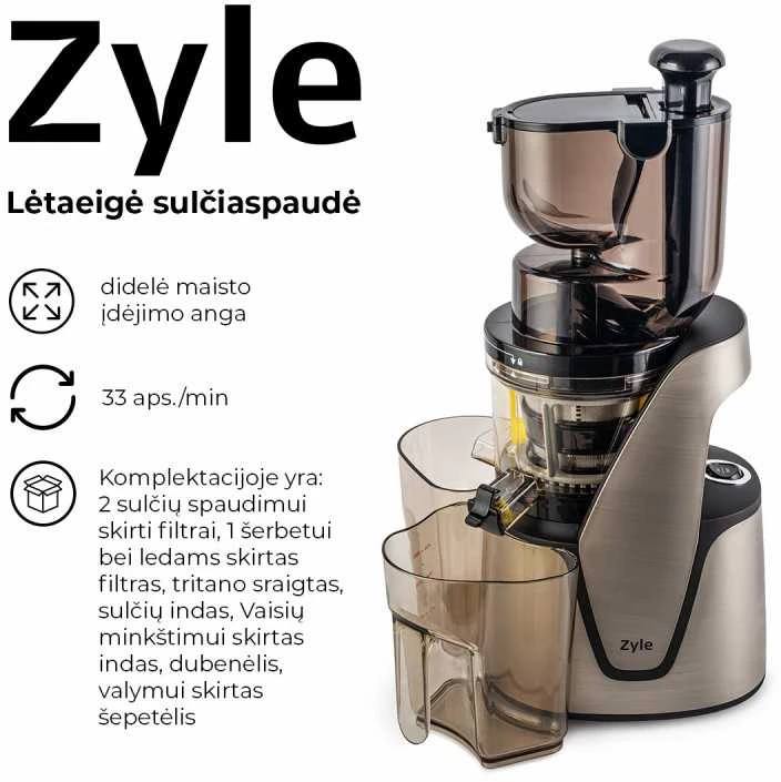 Lėtaeigė sulčiaspaudė Zyle ZY016SSJ, su didele maisto įdėjimo anga