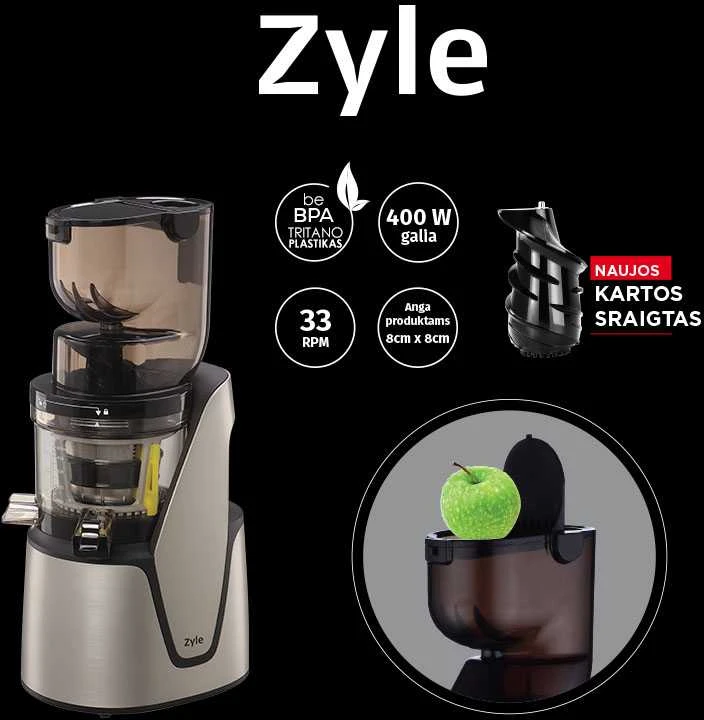 Lėtaeigė sulčiaspaudė Zyle ZY016SSJ, su didele maisto įdėjimo anga