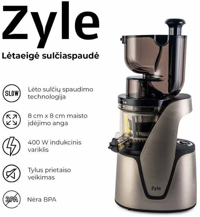 Lėtaeigė sulčiaspaudė Zyle ZY016SSJ, su didele maisto įdėjimo anga