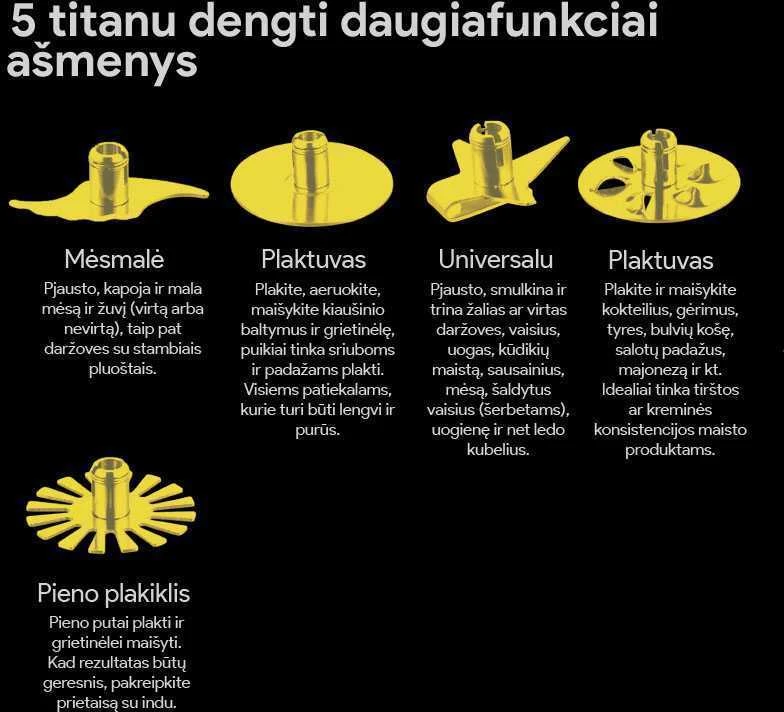 Daugiafunkcis maisto smulkintuvas Zyle ZY101PRO su titanu padengtais ašmenimis, 1000 W